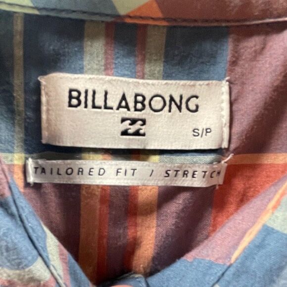 Billabong Tailored Fit Button Up Shirt Mens Small S Plaid Shirt Sleeve Stretch - Picture 6 of 12